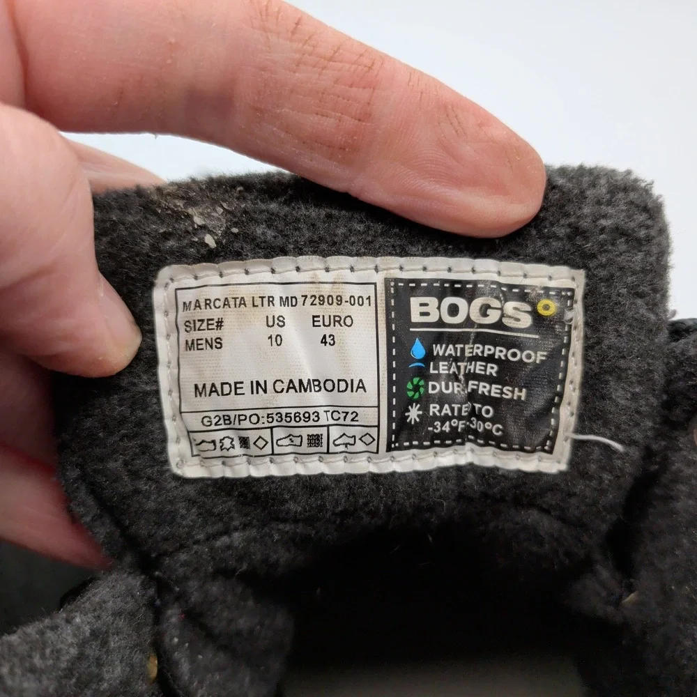 Bogs Arcata LTR MD Mens‎ 10 Black Waterproof Leather Winter Snow Boots 72909-001